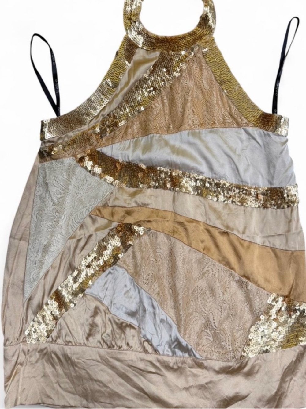 bebe Gold & Champagne Sequin Halter Camisole